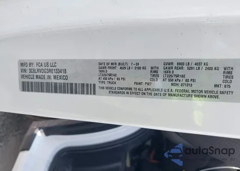 2024 Ram Promaster 2500 Tradesman High Roof 159 Wb W/Pass Seat from USA, damaged, VIN 3C6LRVDG3RE133418